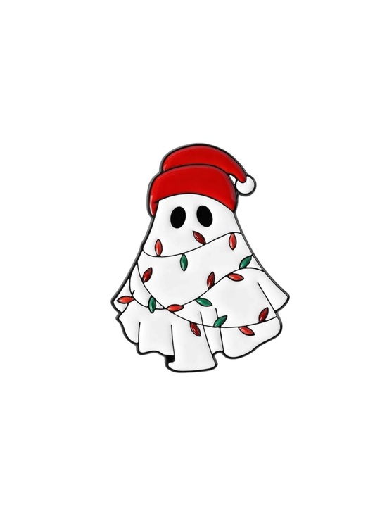 Unbranded Jewelry - Ghost Enamel Pin with Santa Hat and Holiday Lights - New